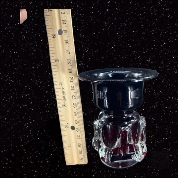 Polish Art Glass Red W Clear Swirls Vase Single Candle Holder From Poland VTG - Picture 6 of 11